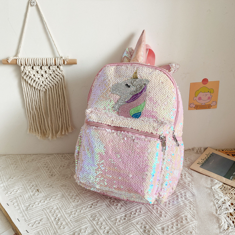 Mini Backpack Women - Pul Payetli Unicorn Sırt Çantası Pembe