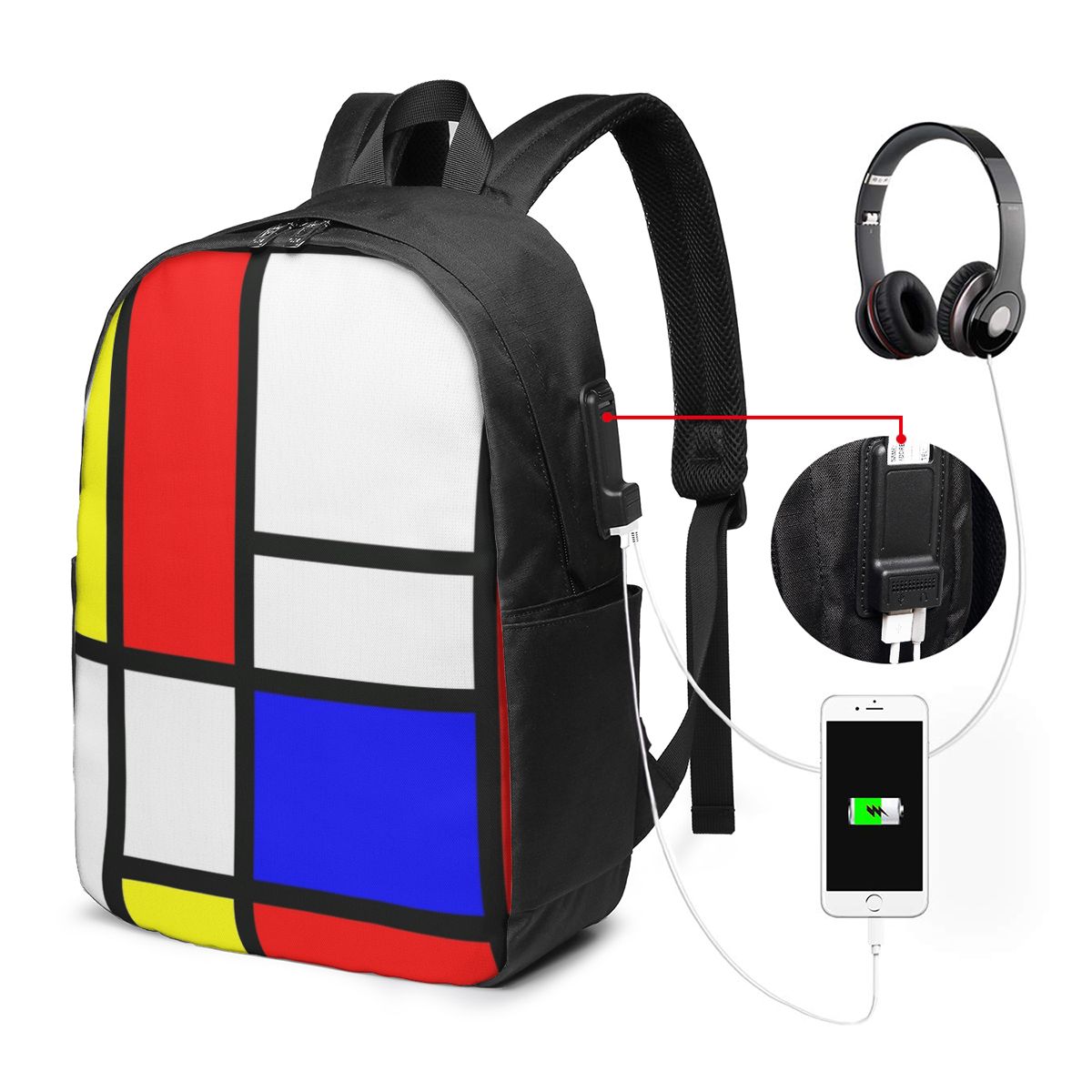 Women Bags For Travel - Piet Mondrian Kompozisyon Sırt Çantası Seyahat