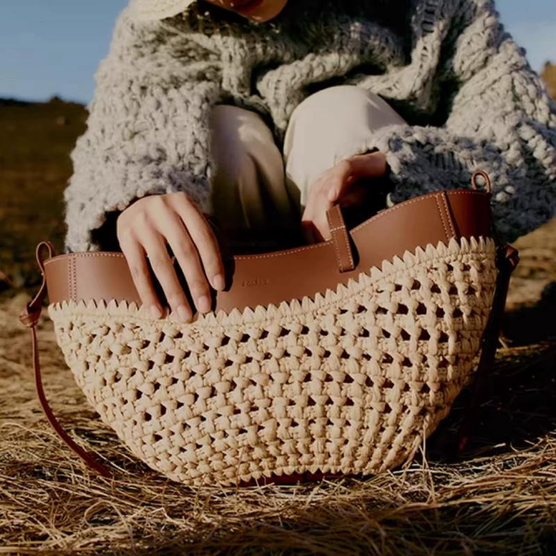 Women'S Raffia Bags - 2026 Yazlık Oymalı Rafya ve PU