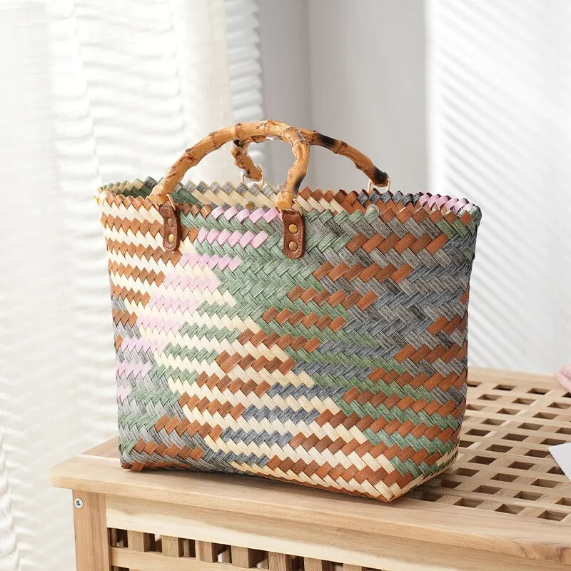 Vintage Bambu Saplı Rattan Kad - Basket Bag Wicker incelemesi ve fiyatı