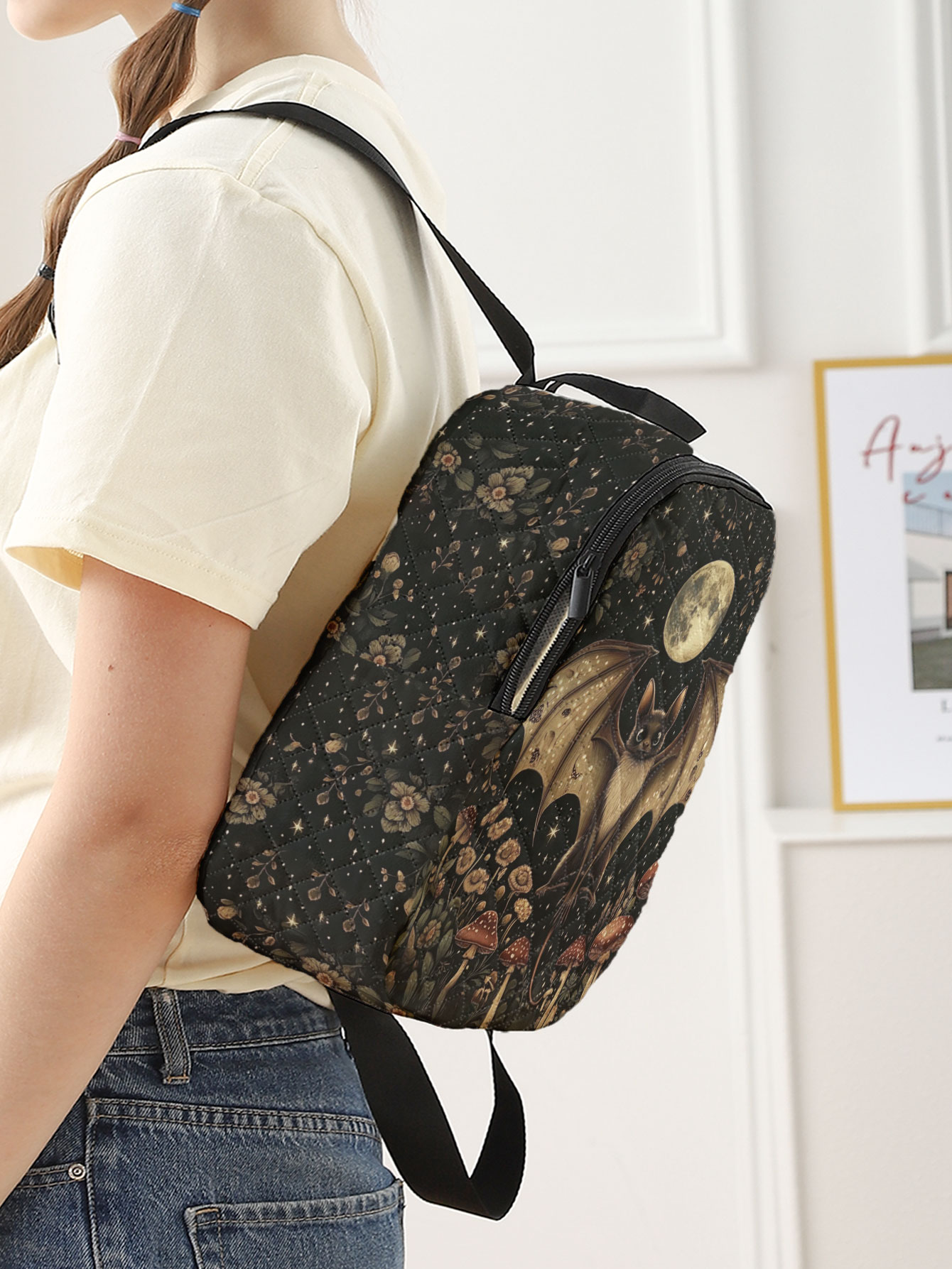 Yarasa Ay Mantarı Çiçek Desenl - Mini Backpack Women incelemesi ve fiyatı