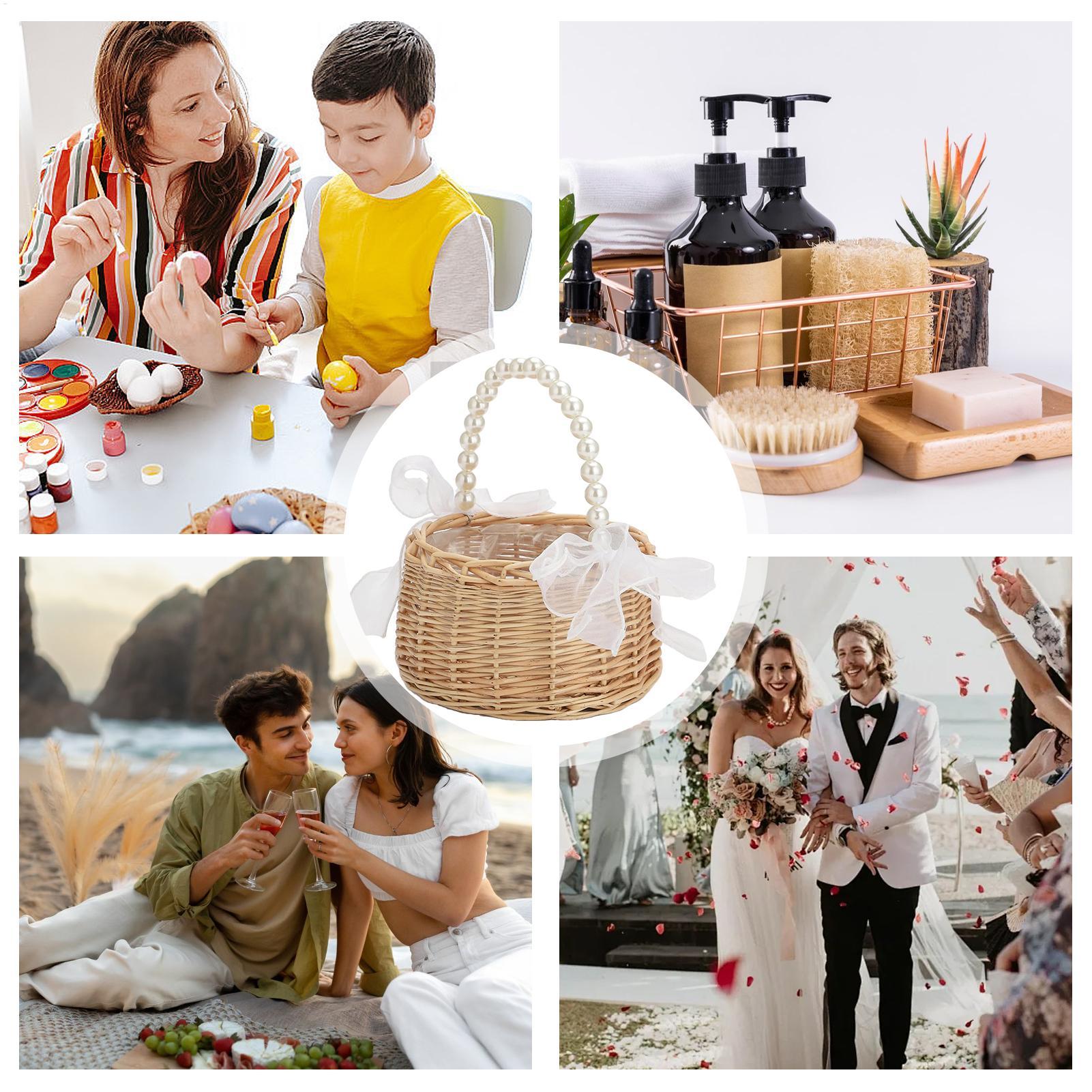 İnci saplı ve fiyonklu, hasır  - Basket Bag Wicker incelemesi ve fiyatı